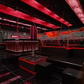 Modern Bar Interior With Red Lighting And Black Leather Seats 3d model