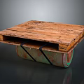 Rustic Table Crafted From Wooden Pallet Top And Rusty Metal Barrel Base