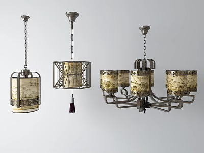 Classic Retro Chandeliers Featuring Metal Frames Intricate Patterns And Decorative Glass Shades 3d model