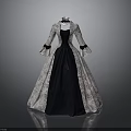 Vintage Black And White Floral Pattern Long Sleeve Full Skirt Dress