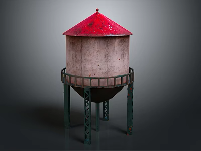 Water Tower Equipment With Red Roof Beige Body And Green Support Legs 3d model