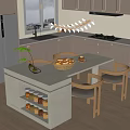 Modern Dining Table Set With Chairs Basket Plant And Kitchen Cabinets 3d model