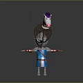 Game Movie Character In Blue Armor With Helmet Spear And Toy Horse
