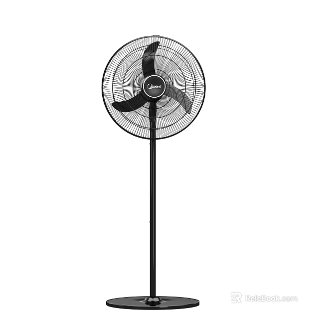 Black Standing Air Cooler Fan With Three Blades And Stable Base 3d model 