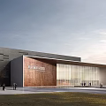 Modern Building Exterior View With Glass Curtain Walls Water Pool Cherry Blossoms And Plaza