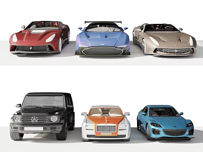 Different Colorful Cars with Sporty and Luxury Designs Including Sports Cars SUV and Sedans 3d model