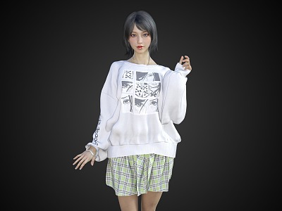 Modern temperament beauty cute girl casual clothes beauty woman figure 3d model