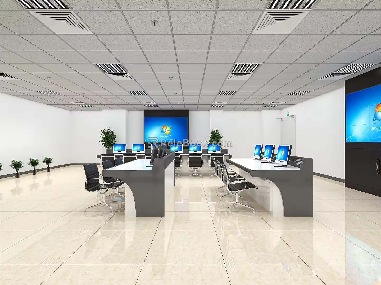 Monitoring room of modern command center 3d model