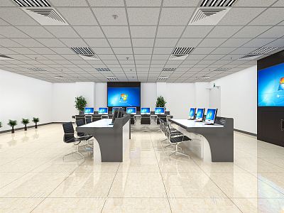 Monitoring room of modern command center 3d model