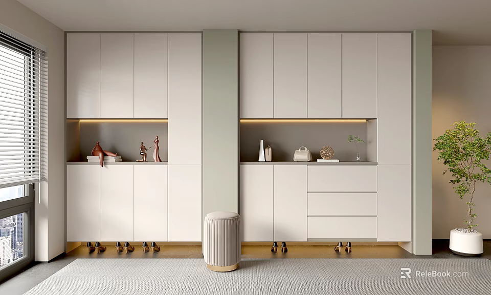 Modern Minimalist Kitchen Interior Design With White Cabinets Soft Lighting And Storage Decor 3d model 