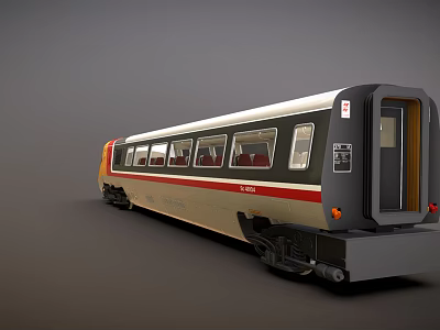 Modern Train Carriage With Grey White Body Multiple Windows And Black Wheels 3d model