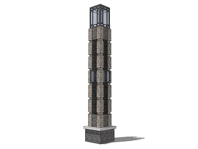 Outdoor Light Pillar With Multi Layer Brick Design And Glass Panels For Exterior 3d model