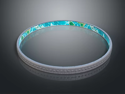 Circular Decorative Ring with Blue Green Patterns and Ornate Edge Design 3d model