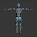 Futuristic Robot Game Movie Character With Blue And White Armor Arms Outstretched