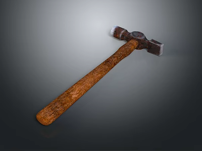 Rustic Hardware Tool Hammer with Wooden Handle and Metal Head for Workshop Tasks 3d model