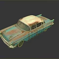 Old Rusty Turquoise Vintage Car With Beige Roof And Classic Design