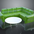 Green L-shaped Sectional Sofa Set with White Round Coffee Table in Modern Living Room
