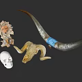 Decorative Ornaments Featuring Ram Skull Human Skull Lion Statue And Horn