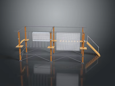 Durable Metal Frame Climbing Structure With Wooden Steps And Safety Netting For Kids Play 3d model