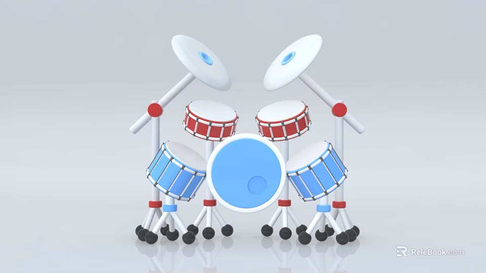 Colorful Cartoon Style Children's Drum Set With Red Blue Drums And Cymbals 3d model 