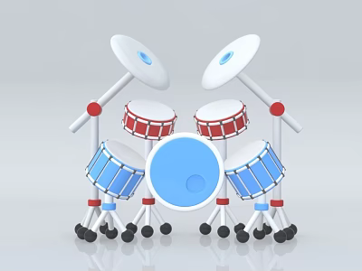 Colorful Cartoon Style Children's Drum Set With Red Blue Drums And Cymbals 3d model