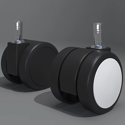 Black Furniture Caster Wheels With White Rollers And Metal Stem Design 3d model
