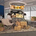 White SUV Trunk Market Stall Setup With Wooden Crates Chairs Plants And String Lights Decoration