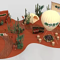 Cacti Plant Combination in Desert Themed Display Area With Wooden Pathway And Natural Elements
