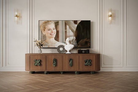 French TV Cabinet Cream Crystal Wall Lamp TV Cabinet Ornaments 3d model