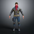 Action 3D Male Character With Red Headscarf Gray Jacket Yellow Stripes Blue Pants Knee Pads