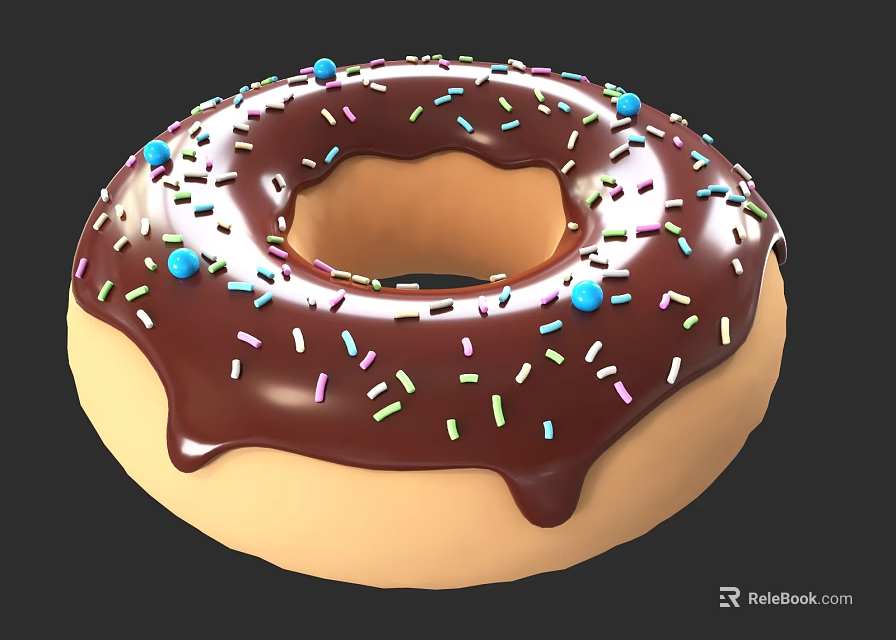 Delicious Chocolate Frosted Donut Topped With Colorful Sprinkles And Blue Candies 3d model 