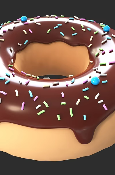 Delicious Chocolate Frosted Donut Topped With Colorful Sprinkles And Blue Candies 3d model