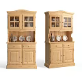 Wooden And Red Sideboard With Glass Doors Drawers For Display Plates And Wine Bottles