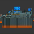 Sci-Fi Command Center Console With Blue Circular Top Multiple Screens And Orange Base