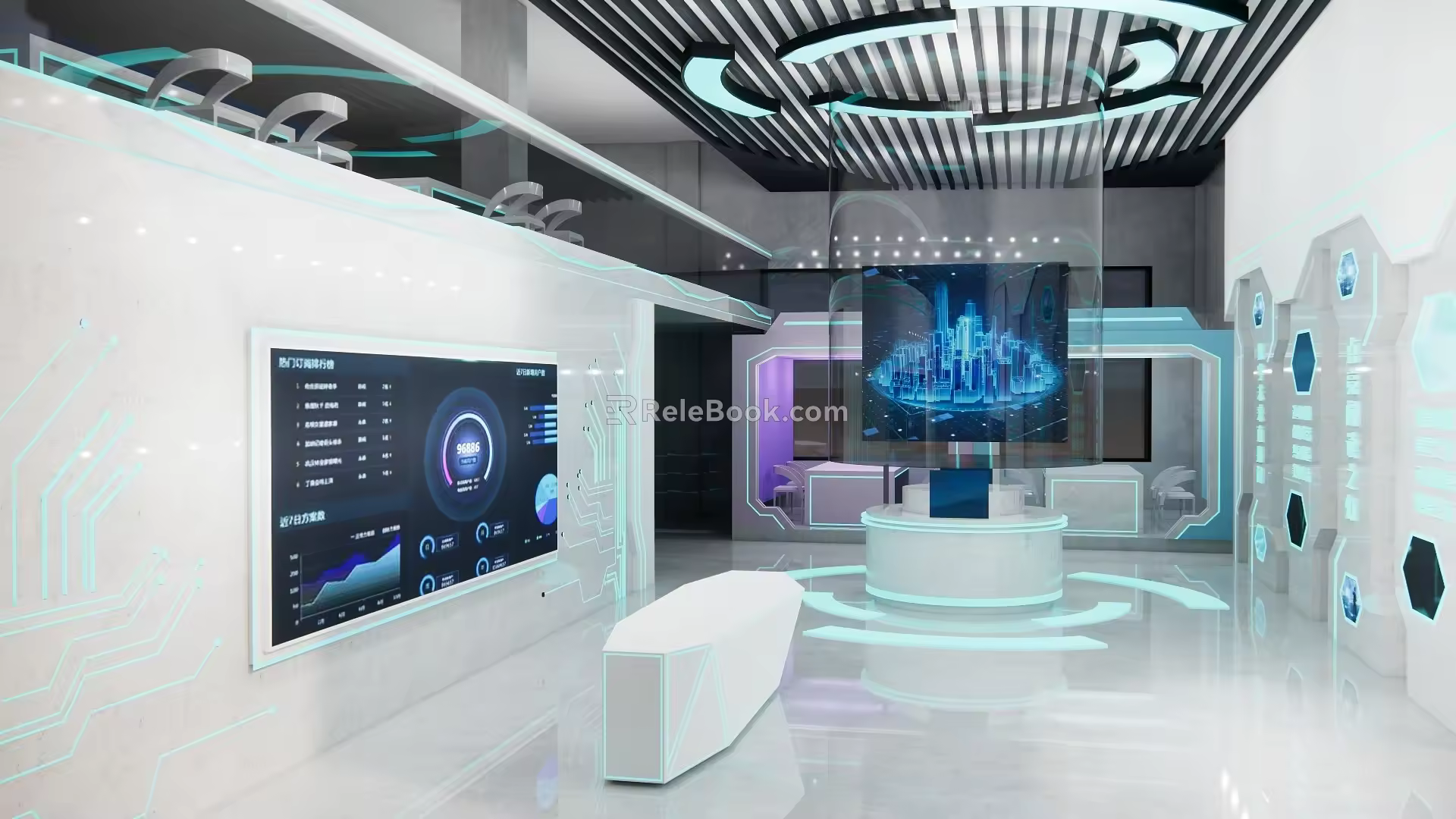 Future Technology Theme Hotel Lobby 3d model