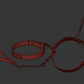 Leather Restraint Gear With Red And Beige Straps And Metal Chain