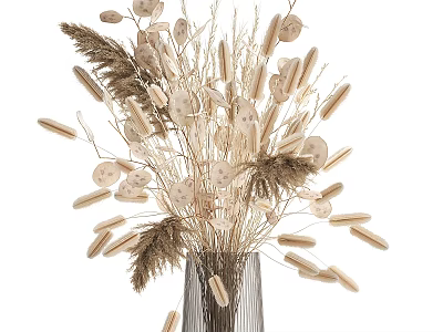 Natural Tones Metallic Vase With Dried Pampas Grass And Feathery Blooms Decorative Arrangement 3d model