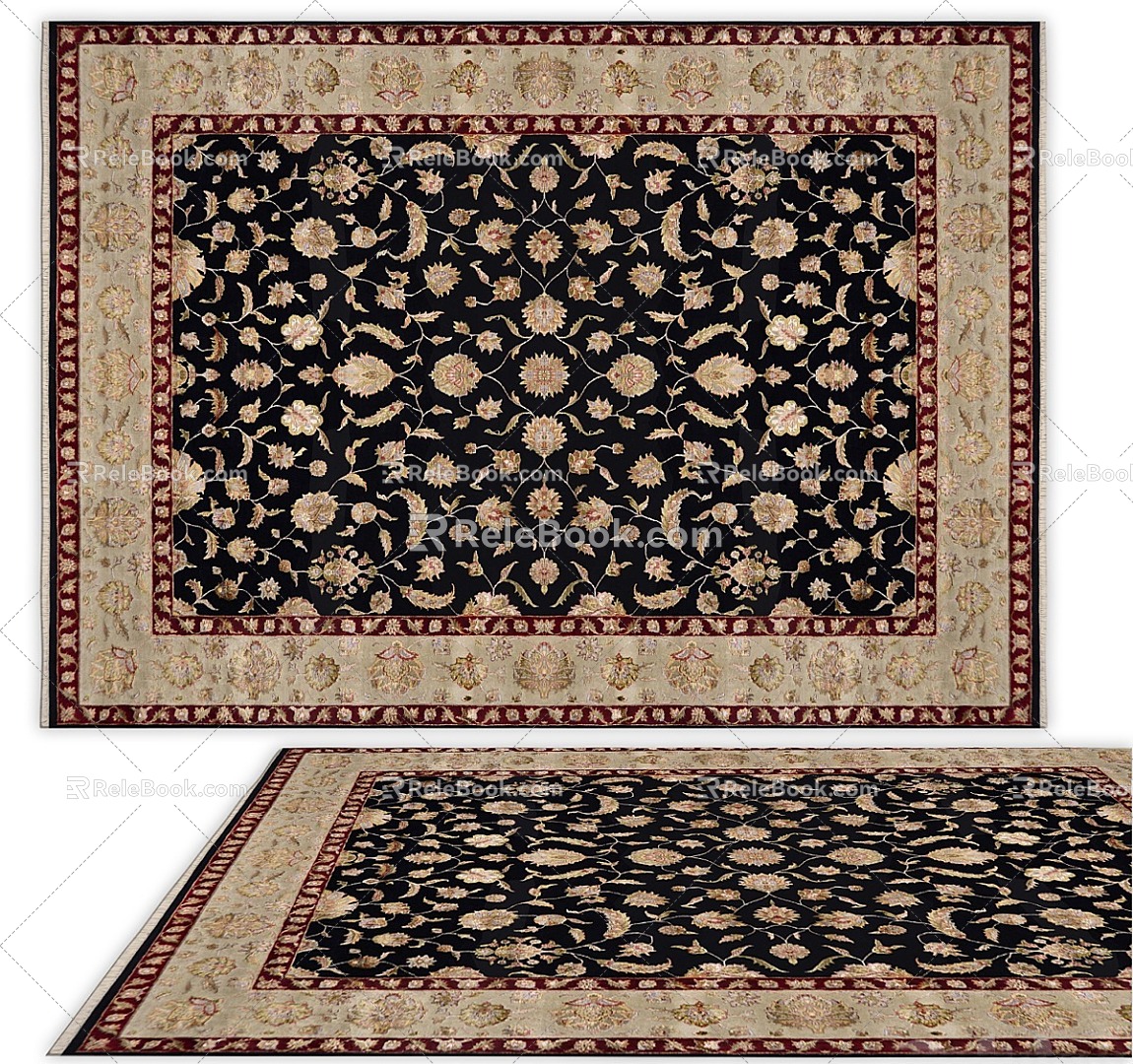 Carpet Nordic Ethnic Style Large Area Full of Crystal Velvet Persian Turkish Bedside Living Room American Retro European Country Square 3d model