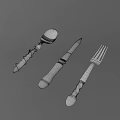 Elegant Metallic Cutlery Set With Decorative Leaf Handle Knife Spoon And Fork