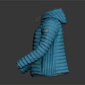 Blue Hooded Puffer Jacket With Lightweight Design Front Zipper And Logo
