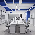 Modern Public Office Space Open Layout With Worktables Office Chairs Hanging Lights And Plants