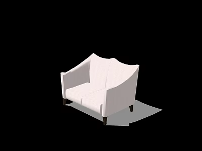 White Upholstered Two Seater Sofa With Curved Backrest And Wooden Legs Design 3d model