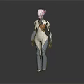 Futuristic Humanoid Sci Fi Character With Biomechanical Armor White Blue Design And Orange Core