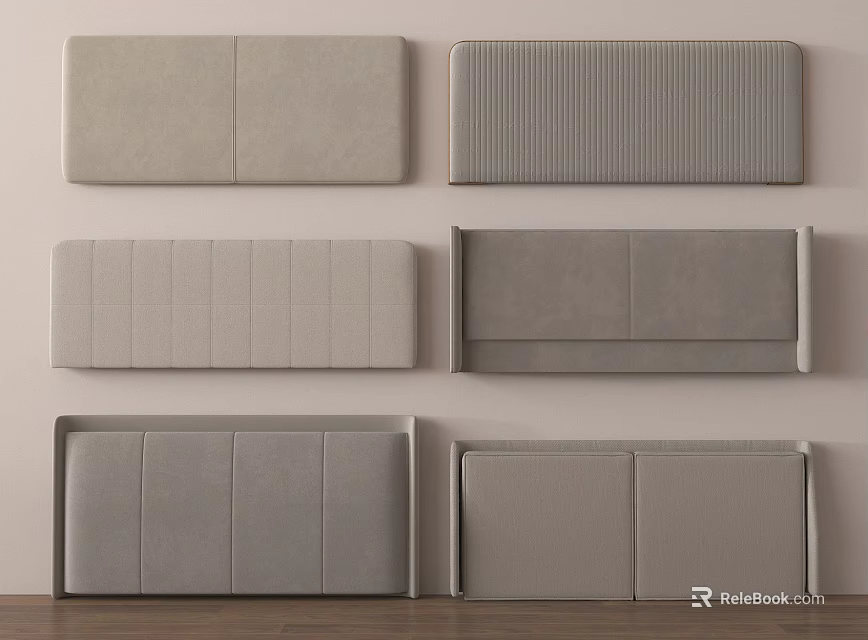 Modern Upholstered Gray Headboards With Textured Paneled And Vertical Striped Designs 3d model 