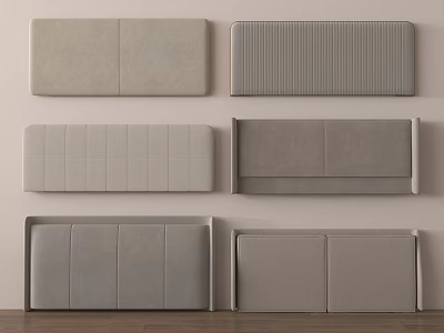 Modern Upholstered Gray Headboards With Textured Paneled And Vertical Striped Designs 3d model