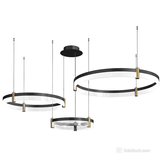 Modern Circular Chandelier With Black And Gold Hanging Structure Design 3d model