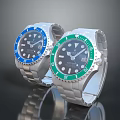 Stylish Silver Stainless Steel Wrist Watches With Blue And Green Dial Design
