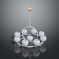 Elegant Modern Chandelier With White Spherical Lampshades Circular Metal Frame And Wooden Top