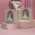 Pink Themed Decorative Ornament Set With Wedding Couple Prints Bowknot Boxes And Best Wishes