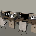 Modern Office Cubicle Desk And Chair Set With Computer Lamp Clock Files And Mug